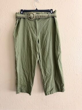 High-Rise Cropped Ankle Pants with Belt - Olive